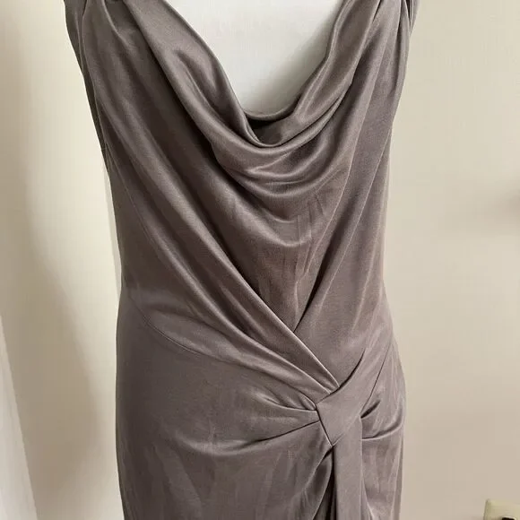 Karen Millen Taupe Brown Cap Sleeve Sheath Dress Size 8 EU 40 Faux Wrap - Picture 4 of 10